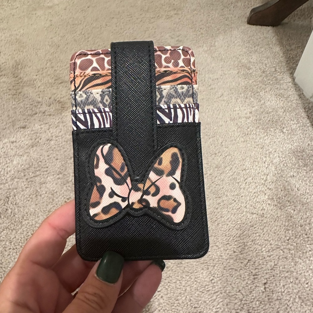 Disney Parks Wallet Minnie Mouse Bow Safari Animal Kingdom Print Slim Cardholder